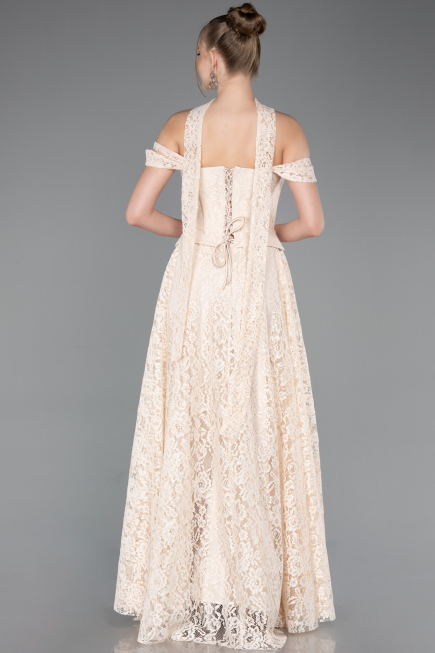 Abendkleid Lang Spitze Beige ABU5942