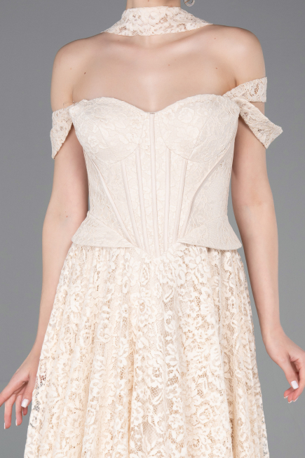 Abendkleid Lang Spitze Beige ABU5942