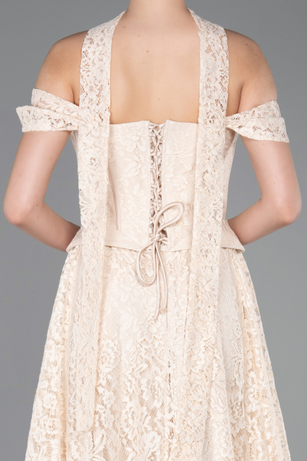 Abendkleid Lang Spitze Beige ABU5942
