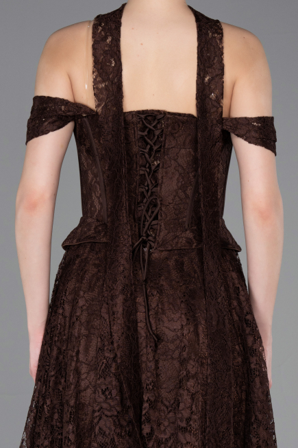 Abendkleid Lang Spitze Braun ABU5942