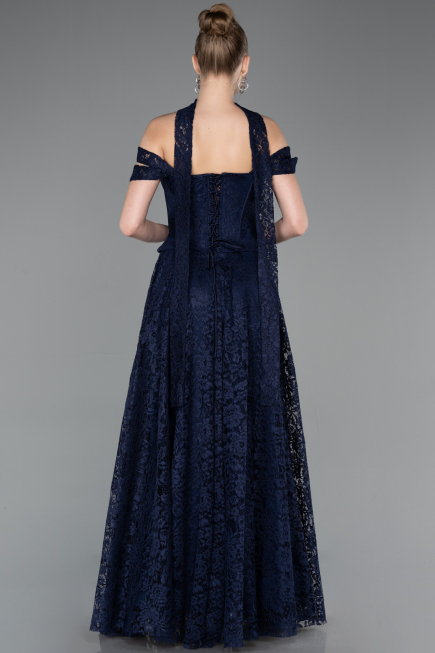Abendkleid Lang Spitze Marineblau ABU5942