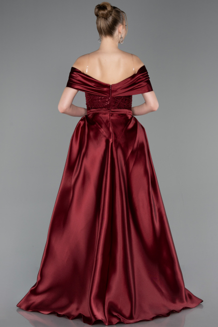 Abendkleid Lang Perlenbesetzt Weinrot ABU5400