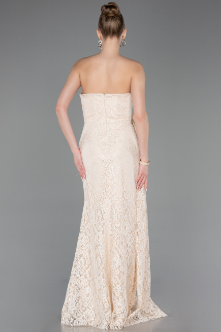 Abendkleid im Meerjungfrau-Stil Lang Spitze Beige ABU5975