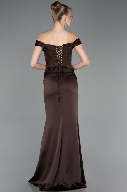 Abendkleid Lang Satin Braun ABU5976