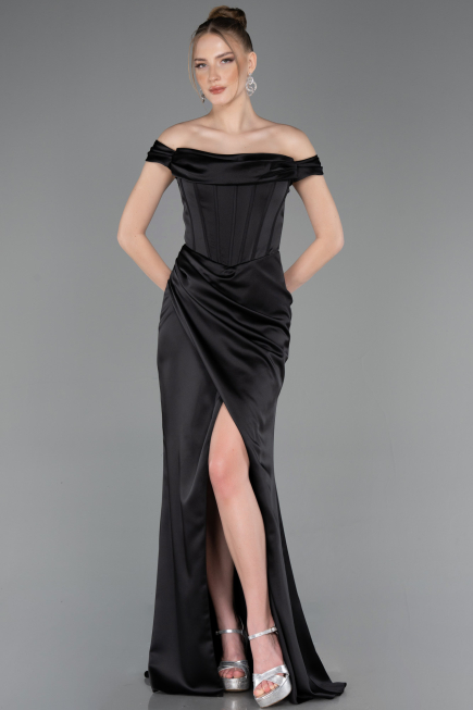 Abendkleid Lang Satin Schwarz ABU5976