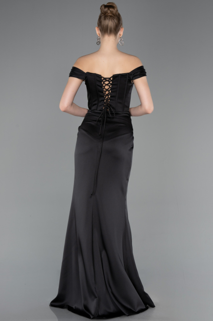 Abendkleid Lang Satin Schwarz ABU5976