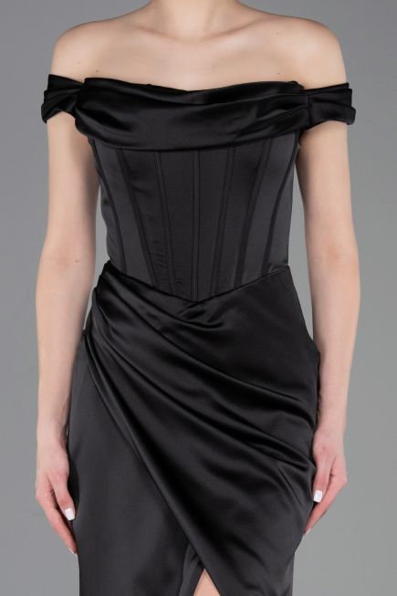 Abendkleid Lang Satin Schwarz ABU5976
