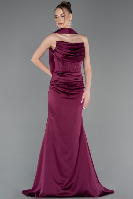 Abendkleid Lang Satin Pflaume ABU5944