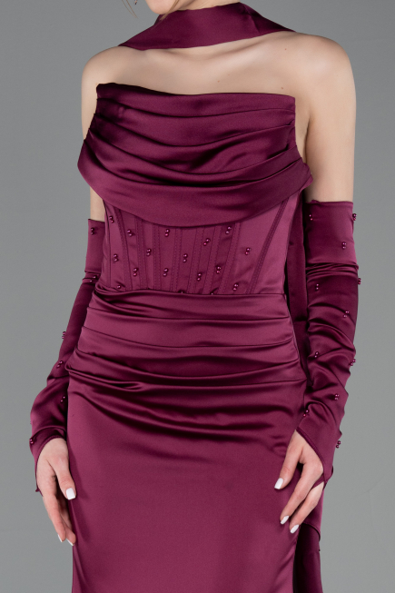 Abendkleid Lang Satin Pflaume ABU5944