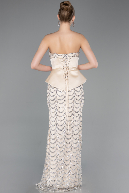 Abendbekleidung Lang Schuppig Beige ABU5979