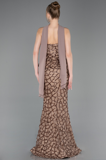 Abendkleid im Meerjungfrau-Stil Lang Schuppig Kupfer ABU5982