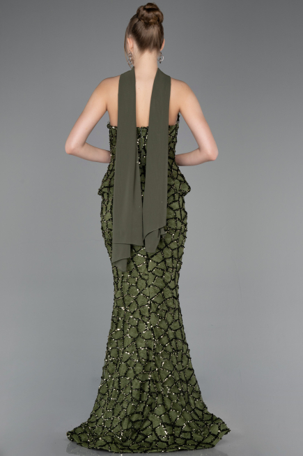 Abendkleid im Meerjungfrau-Stil Lang Schuppig Khaki ABU5982