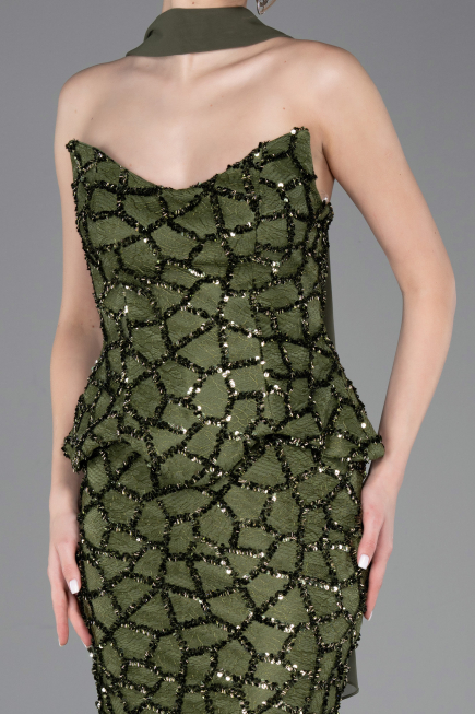 Abendkleid im Meerjungfrau-Stil Lang Schuppig Khaki ABU5982