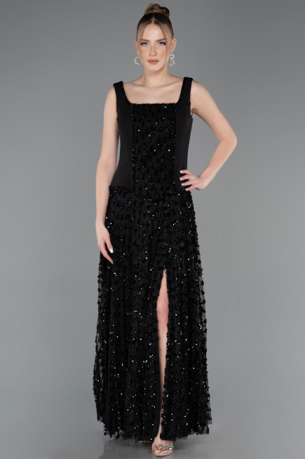 Abendkleid Lang Schuppig Schwarz ABU5986