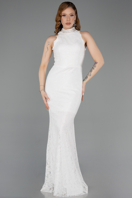 Abendkleid Lang Spitze Weiß ABU5987