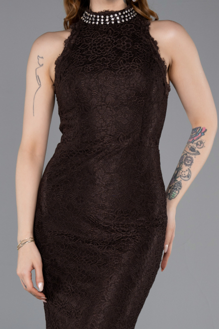 Abendkleid Lang Spitze Braun ABU5987