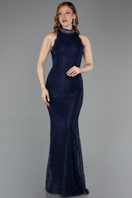 Abendkleid Lang Spitze Marineblau ABU5987