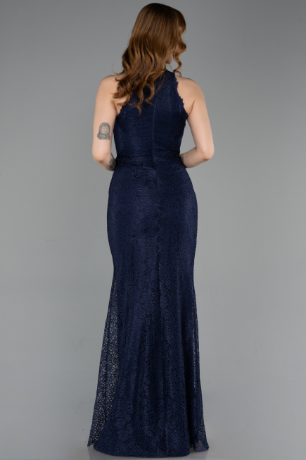Abendkleid Lang Spitze Marineblau ABU5987