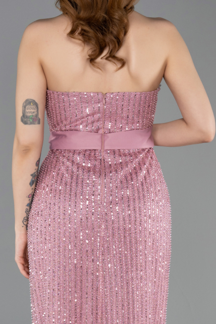 Standesamtkleid Lang Perlenbesetzt Puder ABU5988