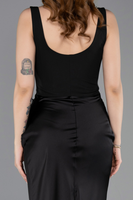 Abschlusskleid Lang Satin Schwarz ABU5990