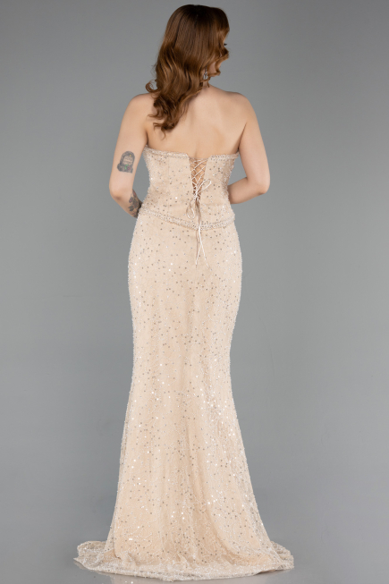 Abendkleid im Meerjungfrau-Stil Lang Spitze Beige ABU5993