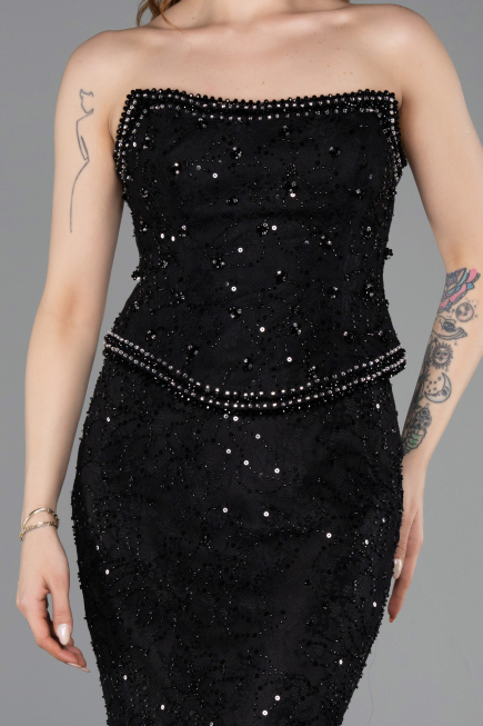 Abendkleid im Meerjungfrau-Stil Lang Spitze Schwarz ABU5993