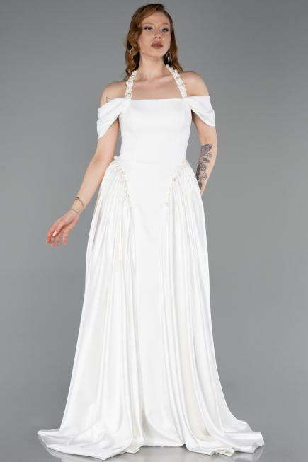 Standesamtkleid Lang Satin Weiß ABU5995