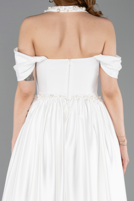Standesamtkleid Lang Satin Weiß ABU5995