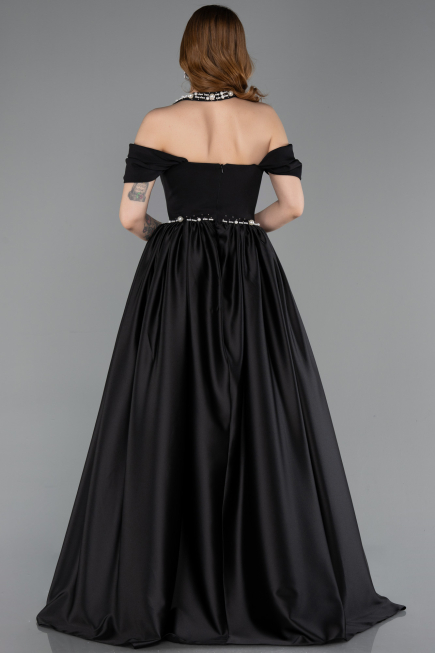 Standesamtkleid Lang Satin Schwarz ABU5995