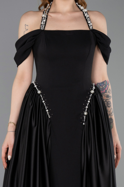 Standesamtkleid Lang Satin Schwarz ABU5995
