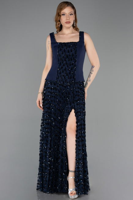 Abendkleid Lang Schuppig Marineblau ABU5986