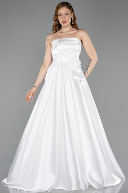 Standesamtkleid Lang Satin Weiß ABU5998