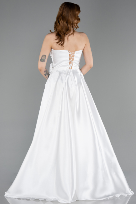 Standesamtkleid Lang Satin Weiß ABU5998