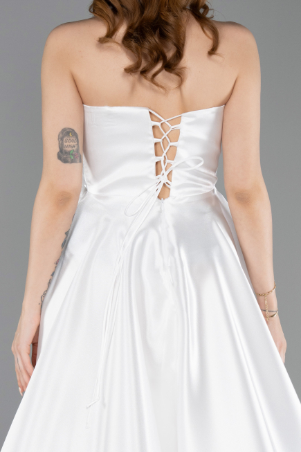 Standesamtkleid Lang Satin Weiß ABU5998