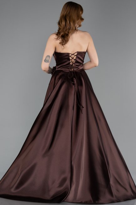 Standesamtkleid Lang Satin Braun ABU5998