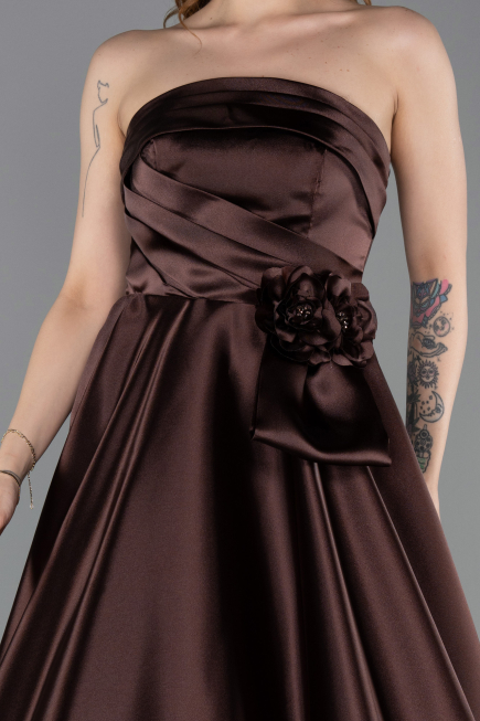 Standesamtkleid Lang Satin Braun ABU5998