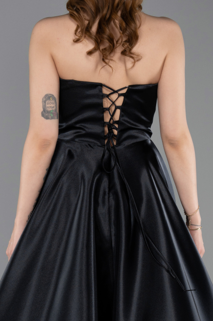 Standesamtkleid Lang Satin Schwarz ABU5998