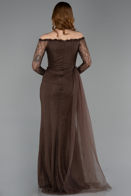 Abendkleid Lang Spitze Braun ABU5999