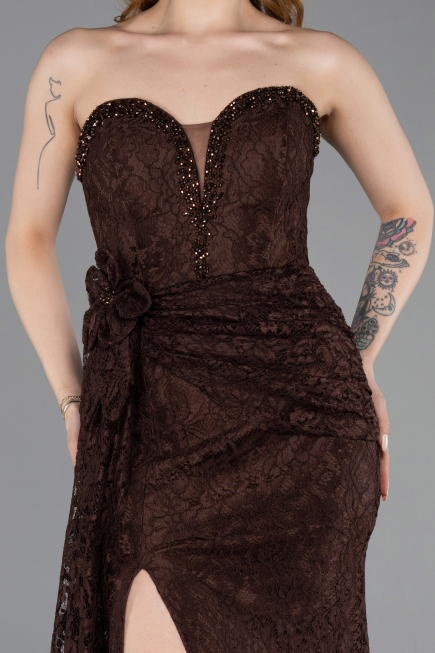 Abendkleid im Meerjungfrau-Stil Lang Spitze Braun ABU5975