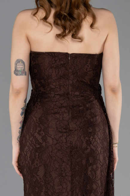 Abendkleid im Meerjungfrau-Stil Lang Spitze Braun ABU5975