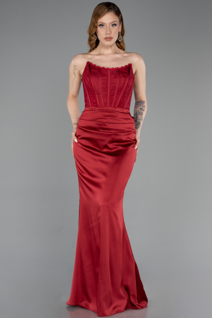 Abendkleid Lang Satin Weinrot ABU6000