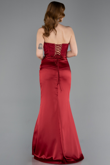 Abendkleid Lang Satin Weinrot ABU6000