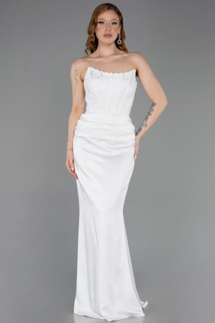 Abendkleid Lang Satin Weiß ABU6000