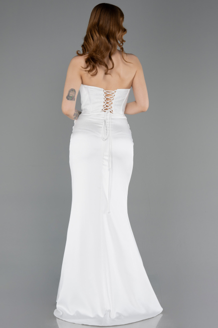 Abendkleid Lang Satin Weiß ABU6000