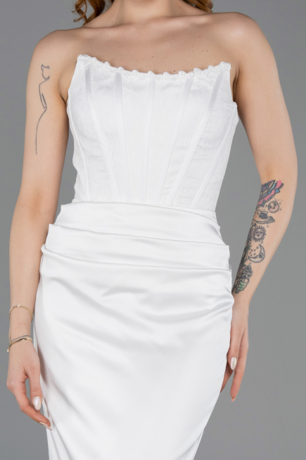 Abendkleid Lang Satin Weiß ABU6000