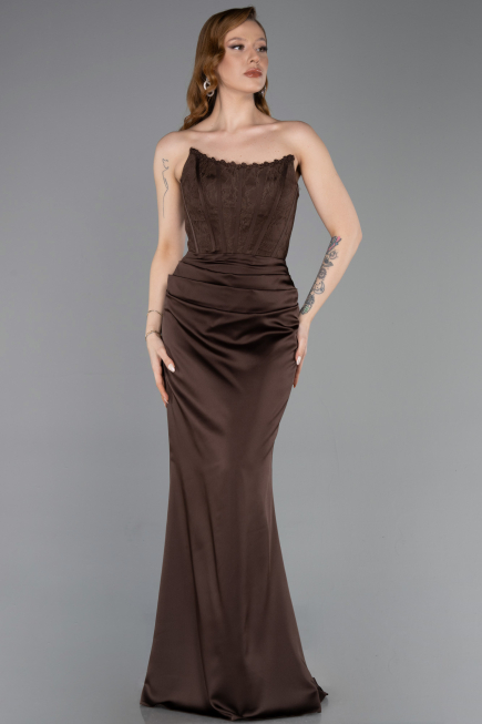 Abendkleid Lang Satin Braun ABU6000
