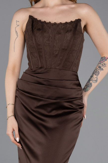 Abendkleid Lang Satin Braun ABU6000