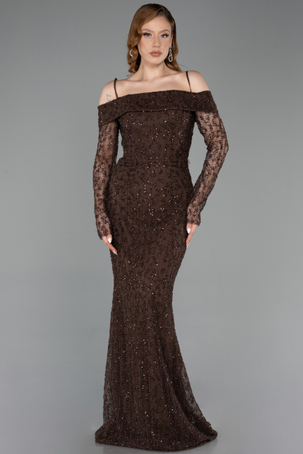 Abendkleid Lang Spitze Braun ABU6004