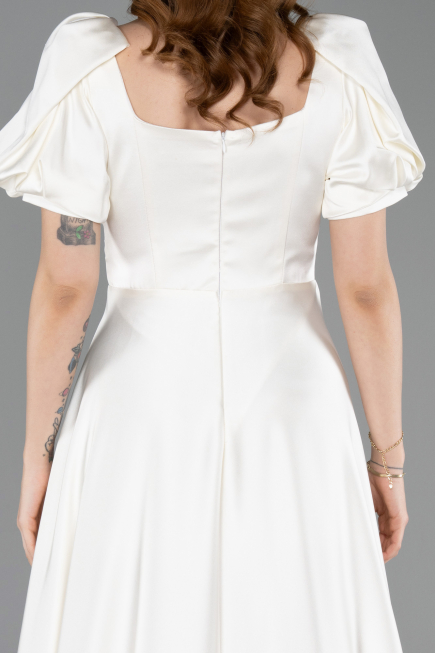Abendkleid Lang Satin Weiß ABU6005