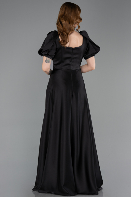 Abendkleid Lang Satin Schwarz ABU6005